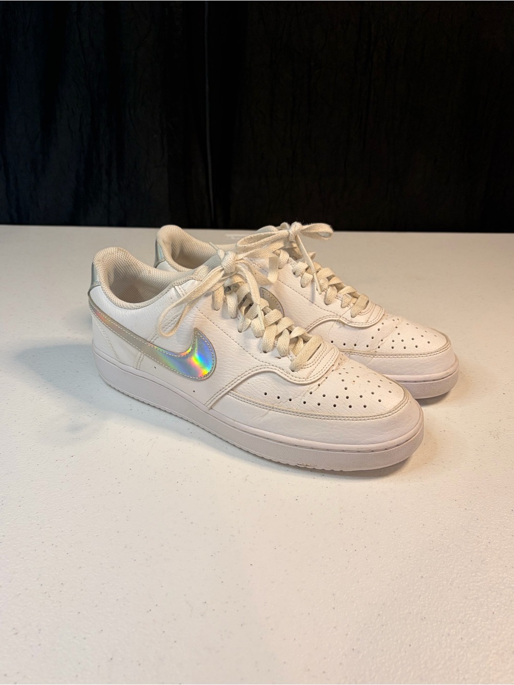 Nike Court Vision Low White Sneakers with Iridescent Swoosh Women's Size 11